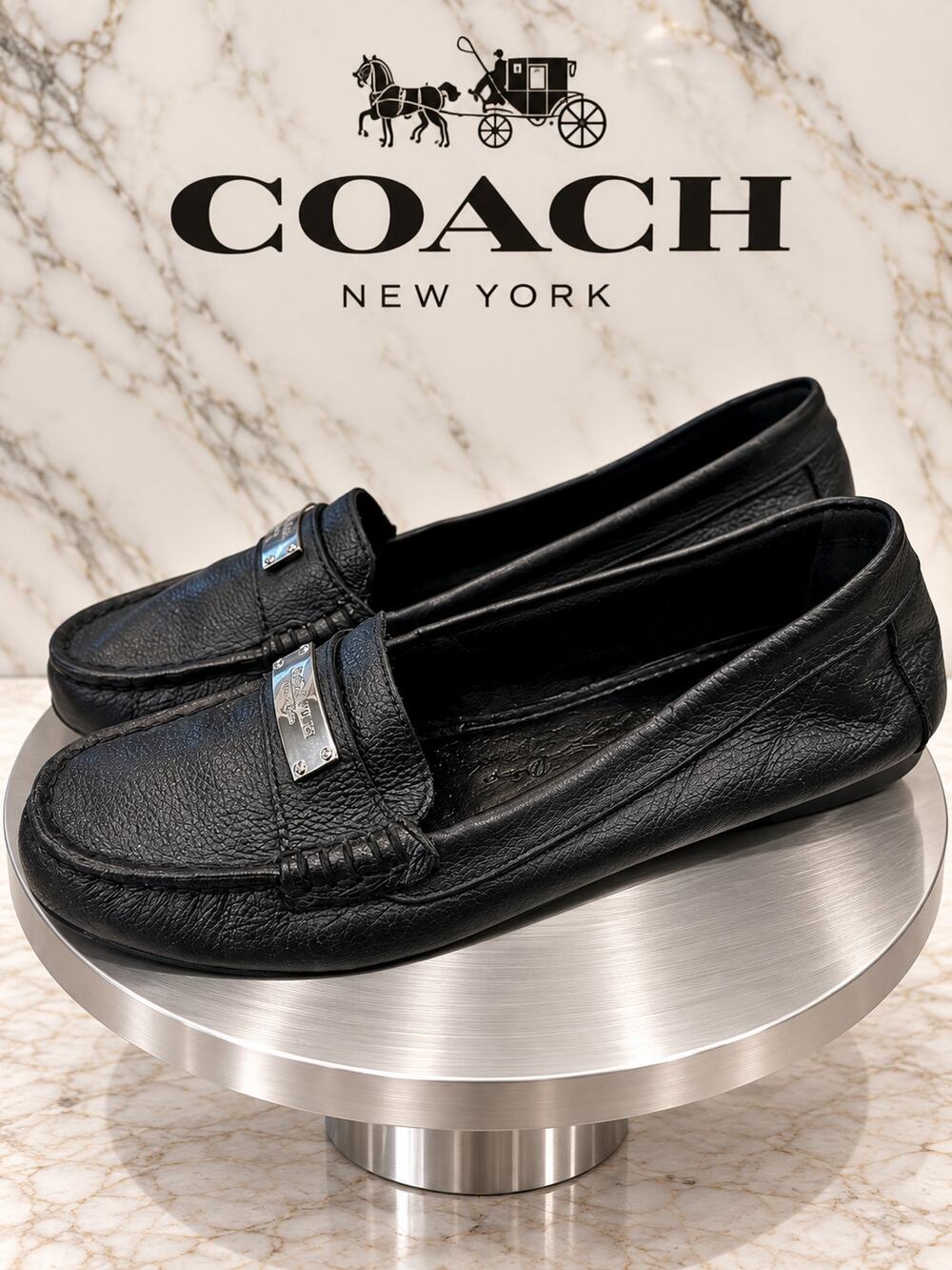Coach Fredrica A5175 Black Pebbled Leather Driving Loafers Size 6B